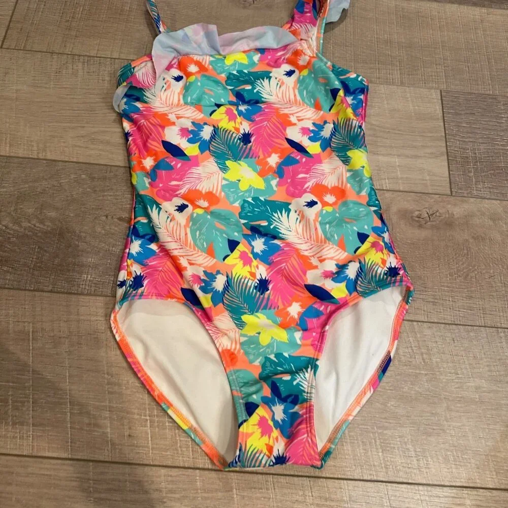 CAT & JACK GIRLS XL 14 FLORAL ONE PIECE BATHING SWIM SUIT
